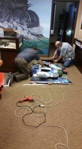 Once the "Seven Days of Creation" artpiece was finished it had to be assembled and hung on the wall. Here is part of that process.