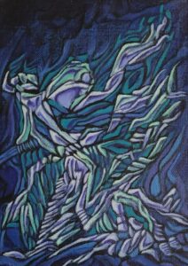 "Outta Here" 7"x5" Acrylic on canvas panel. Painted in 2020