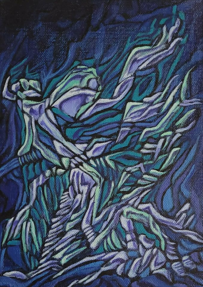 "Outta Here" 7"x5" Acrylic on canvas panel. Painted in 2020