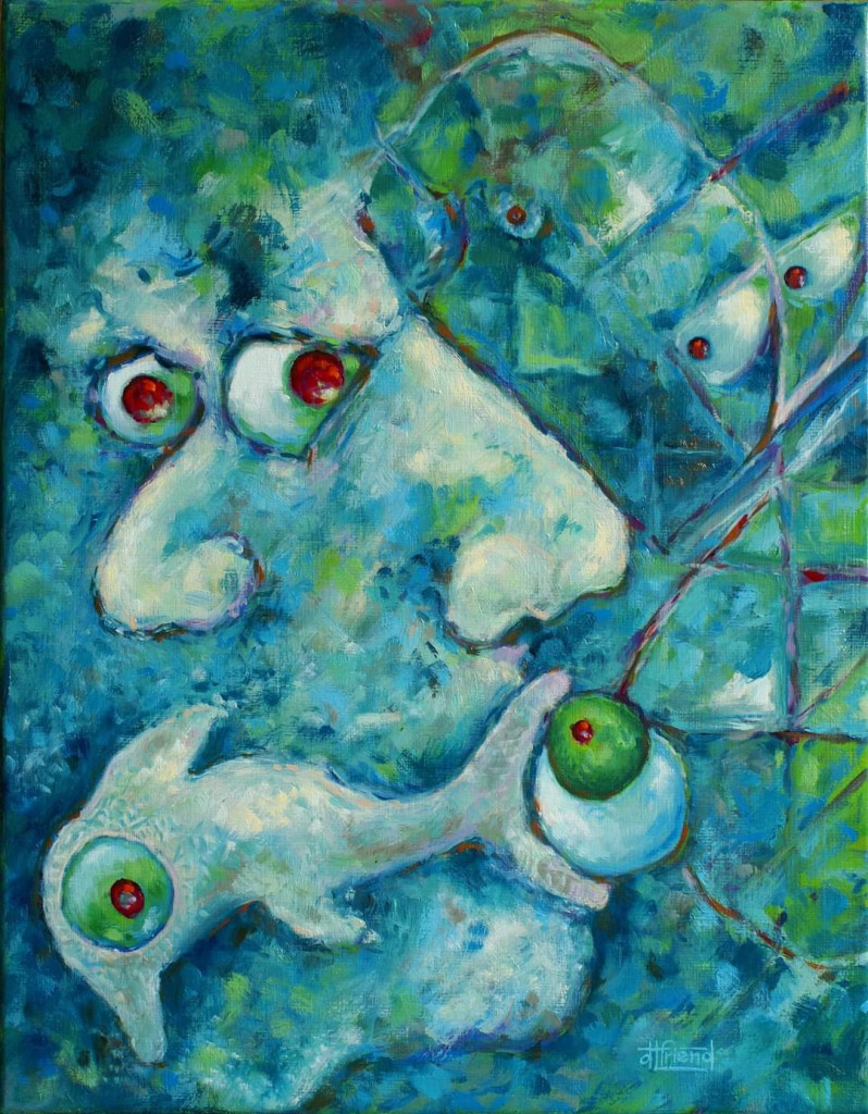 "Agua Freefall With Ping Pong Pimento" 14"x11" Oil On gallery Wrap Canvas Painted in July 2011