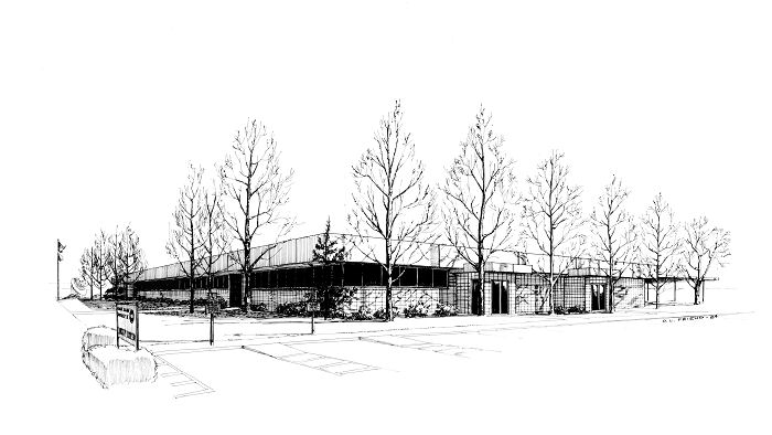 Freehand rendering of a proposed remodel for a DMV in California