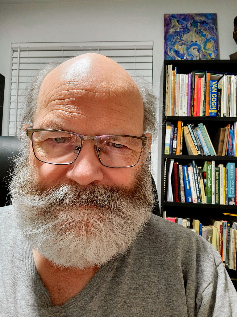 Here is the artist, late at night, in the very tiny studio. Photo 2025